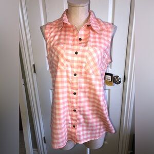 Noble Outfitters Pink Gingham Sleeveless Button-Up Top size medium